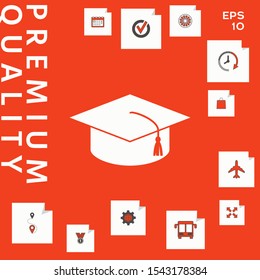 Master cap for graduates, square academic cap, graduation cap icon. Graphic elements for your design