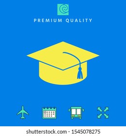 Master cap for graduates, square academic cap, graduation cap icon. Graphic elements for your design