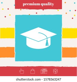 Master cap for graduates, square academic cap, graduation cap icon. Graphic elements for your design