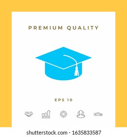 Master cap for graduates, square academic cap, graduation cap icon. Graphic elements for your design