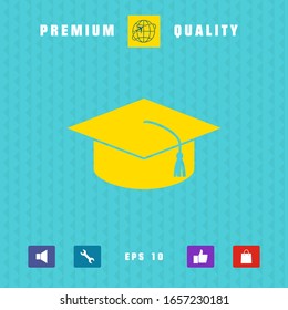 Master cap for graduates, square academic cap, graduation cap icon. Graphic elements for your design