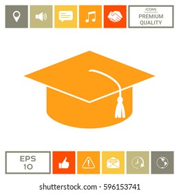 Master cap for graduates, square academic cap, graduation cap icon