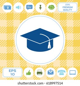 Master cap for graduates, square academic cap, graduation cap icon