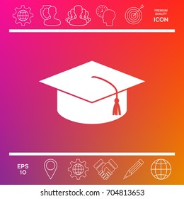 Master cap for graduates, square academic cap, graduation cap icon