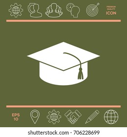 Master cap for graduates, square academic cap, graduation cap icon