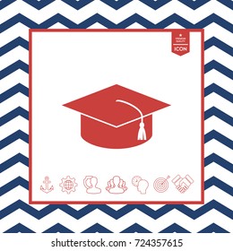 Master cap for graduates, square academic cap, graduation cap icon