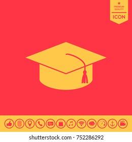 Master cap for graduates, square academic cap, graduation cap icon