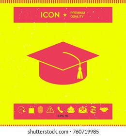 Master cap for graduates, square academic cap, graduation cap icon