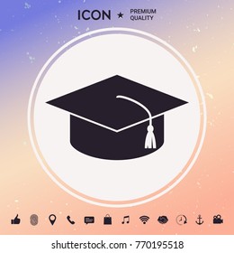Master cap for graduates, square academic cap, graduation cap icon