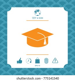 Master cap for graduates, square academic cap, graduation cap icon