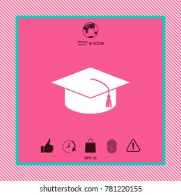 Master cap for graduates, square academic cap, graduation cap icon
