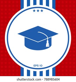 Master cap for graduates, square academic cap, graduation cap icon