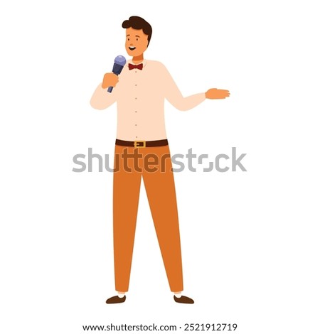 Master of ceremonies is giving a speech on stage, holding a microphone