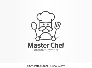 Master chef creative symbol concept. Cook mustache and hat, cafe menu, restaurant kitchen abstract business logo. Baker, spoon tasty food line icon. Corporate identity logotype, company graphic design