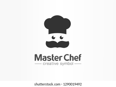 Master chef creative symbol concept. Cook face, mustache and hat, restaurant abstract business logo. Baker kitchen , cafe menu, tasty food icon. Corporate identity logotype, company graphic design