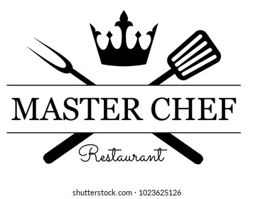 Master Chef emblem. Logo with equipment for grill