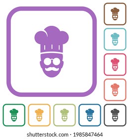 master chef with glasses and mustache simple icons in color rounded square frames on white background