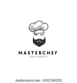 Meisterkoch, Chefkoch mit Schnurrbart und Bart Logo Symbol Design Vorlage Flat Style Vektorgrafik