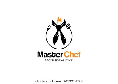 Master chef logo design, restaurant vector symbol with chef's tie