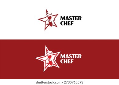 Master Chef Logo Design with Star and Cook Mascot Illustration