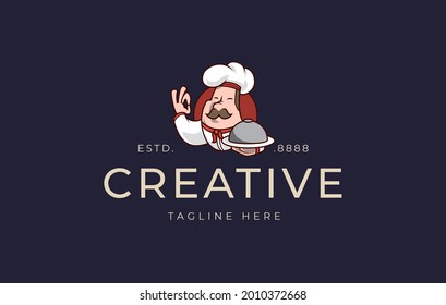 Master Chef Logo Design Template. Vector Illustration of Friendly and Father Chef. Vintage Modern Logo Mascot Design Template