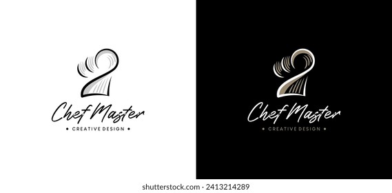 Master chef logo design, unique hand drawn chef hat vector illustration