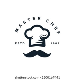 Master Chef logo Template design, restaurant logo Mascot chef with hat and mustache logo design inspiration vector template