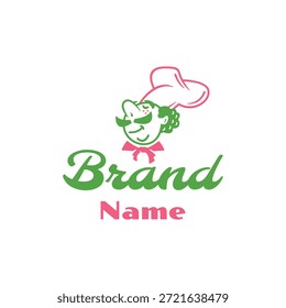 Logotipo Mascote Master Chef com Mustache e Chapéu - Personagem Vintage Cartoon para Restaurante e Padaria Marca Identidade - Ilustração Vetorial