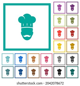 Chef maestro con bigote iconos de color plano con cuadros cuadrantes sobre fondo blanco