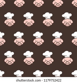 master chef pig pork bacon theme cartoon seamless pattern vector
