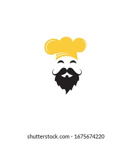 Master chef vector logo design. Head chef with mustache and beard vector logo.