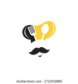 Master chef vector logo design. Head chef with mustache and beard vector logo. chef head with spoon and fork