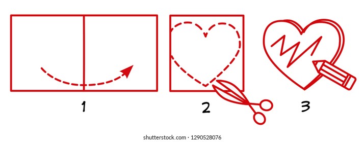 Master class on making a postcard for Valentine's Day, scheme, drawing, stages