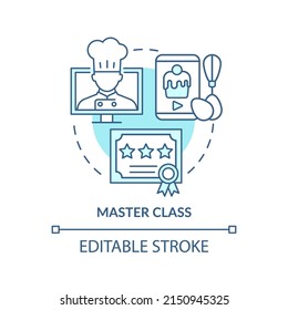 Master class turquoise concept icon. Internet courses for students. Online education abstract idea thin line illustration. Isolated outline drawing. Editable stroke. Arial, Myriad Pro-Bold fonts use