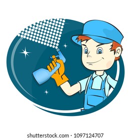 Master cleaning and washing with spray in hand