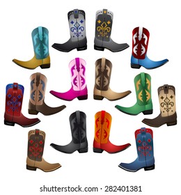 Master collection Cowboy Boots - detailed illustration - icon emblem vector set 