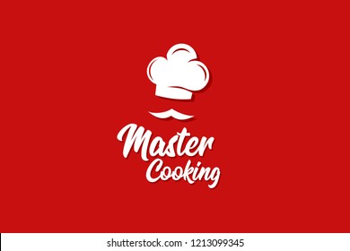 Master cooking for chef logo template with type of negative white logo in red background. Can use for corporate brand identity, culinary, class, training, academy, and school