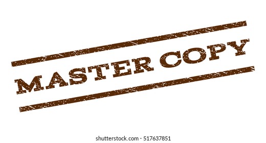 Master Copy watermark stamp. Text tag between parallel lines with grunge design style. Rubber seal stamp with scratched texture. Vector brown color ink imprint on a white background.