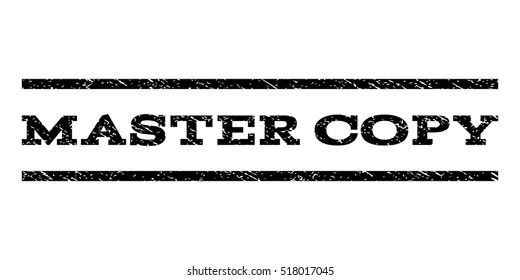Master Copy watermark stamp. Text tag between horizontal parallel lines with grunge design style. Rubber seal stamp with dust texture. Vector black color ink imprint on a white background.