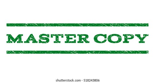 Master Copy watermark stamp. Text caption between horizontal parallel lines with grunge design style. Rubber seal stamp with dirty texture. Vector green color ink imprint on a white background.