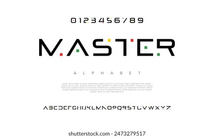 Master creative geometric modern urban alphabet font. Digital abstract futuristic, fashion, sport, minimal technology typography. Simple numeric vector illustration