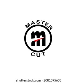 Master Cut logo design with Letter M. vector Illustration