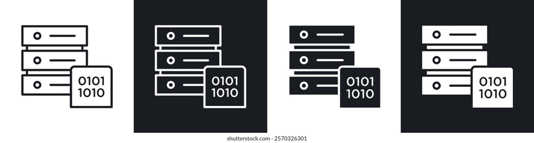 Master data icons vectors set in black. line and flat versions