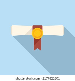 Master diploma roll icon flat vector. Degree education. Study online