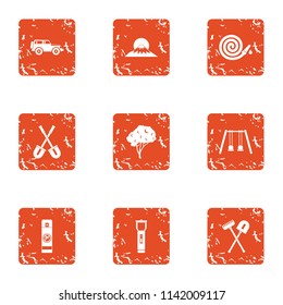 Master garden icons set. Grunge set of 9 master garden vector icons for web isolated on white background