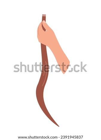Master hand holding overhead curl for hair extensions. Long wavy artificial strand for professional hairstyle. Salon beauty procedure by hairdresser