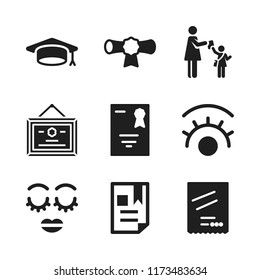 master icon. 9 master vector icons set. eyelash, mortarboard and diploma with a ribbon icons for web and design about master theme