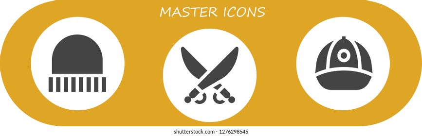  master icon set. 3 filled master icons. Simple modern icons about  - Cap, Saber