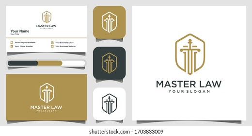 master law with shield logo design inspiration. logo design and business card