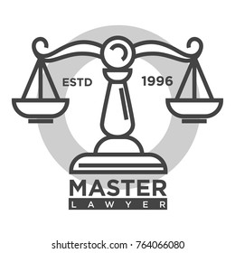 Master lawyer agency monochrome promotional logotype with scales